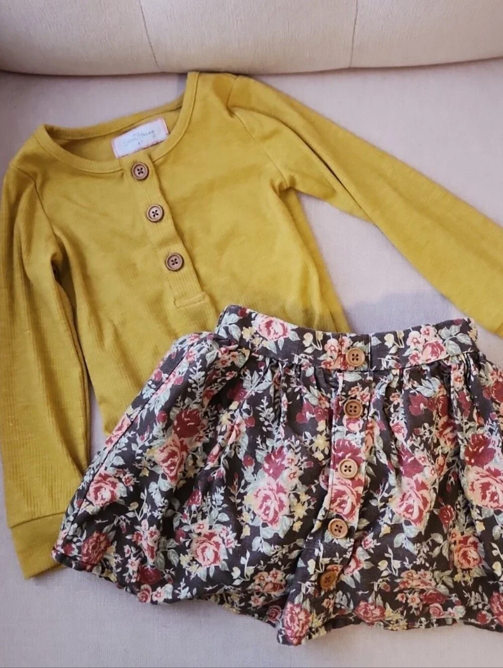 Sweethoney 4t Yellow Ribbed Top Bodysuit and Floral Skirt Set Outfit Fall